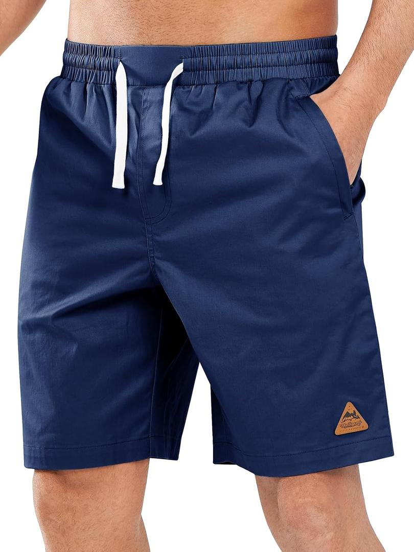 NORTHYARD Mens 9 Inch Casual Cotton Board Shorts Zipper Pockets Quick Dry | Golf, Beach, Work, Hiking, Fishing, Drawstring, Elastic Waist, Pull On, Lightweight, Travel (Blue, S)