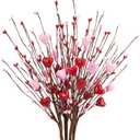 4 Pack Valentines Day Picks, 24.4" Heart Shaped Berry Picks Artificial Red Berry Flower Stems Artificial Berries Branches for Valentines Day Wedding Anniversary Decor