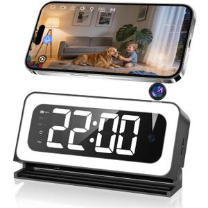 Gyliziex 2K Clock Camera, 5G & 2.4G WiFi Indoor Pet Nanny Cameras with Alarm for Home, Full Color Night Vision, Human Motion Detection, Local SD Storage (Black)