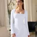 DAAWENXI Women's Casual Square Neck Mini Dress Long Sleeve A line Party Club Short Dress (White, M)