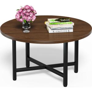 FAMIDGE Coffee Table, 23.6" Coffee Tables for Living Room, Round Coffee Table with Metal Frame, Floor Table for Sitting on The Floor, Home, Office, Dark Walnut, Small 1T