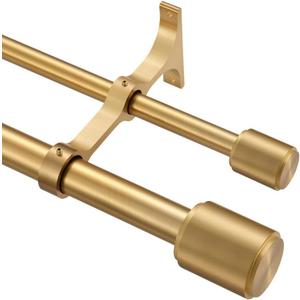 Double Curtain Rods Warm Gold, Double Drapery Rod 144-164 Inch, Double Curtain Rods with Cap Finials, Adjustable 1 Inch Front and 5/8 Inch Back Dual Curtain Rod, Warm Gold Double Window Rods