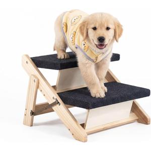 MEWANG Wood Pet Stairs & Ramp for Small/Medium Dogs and Cats, Aging Pets 2-in-1 Foldable, Portable, Non-Slip Pet Ladder for Tall Beds, Couches,CarsHolds Up to 220 lbs (17.3" L x 17.2" W x 13.0" H)