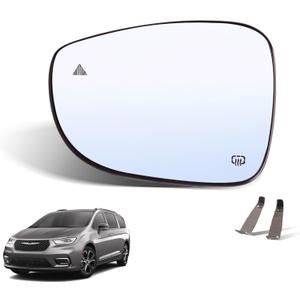 GrteRokky Left Side Mirror Glass w/Heated|Blind Spot Detection Compatible for 20172024 Chrysler Pacifica, 20202024 Voyager Driver Mirror Glass Replacement 68318282AA