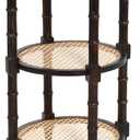 Creative Co-Op Round Solid Wood End Table with Genuine Marble Top and 2 Woven Cane Storage Shelves, Brown Stain and Natural