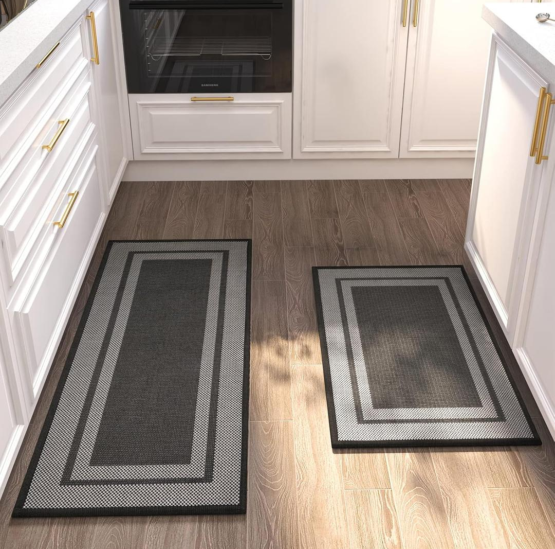 MontVoo Kitchen Rugs Rubber Non-Slip Kitchen Rugs and Mats,Washable Kitchen Mats for Floor,Absorbent Kitchen Runner Hallway, Laundry Room, in Front of Sink, Rubber Backing, 20"x32"+20"x47"