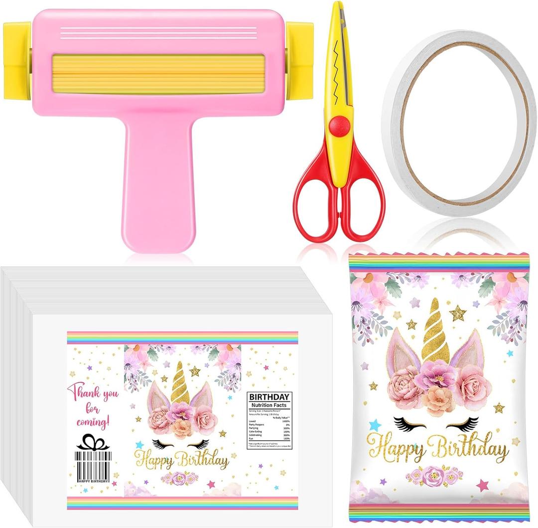 Gilprop Paper Crimper, Pinking Shears, 30 Sheets Cute Glossy Thin Inkjet Paper, Double Sided Tape for Crafts Birthday Party Supplies for Chip Bag Making