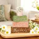 Yalikop 4 Pcs Spring Daisy Table Decorations Spring Tiered Tray Decor Daisy Wooden Block Sign Farmhouse Rustic Table Decor Centerpiece for Party Desk Home