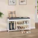 Shoe Rack Bench with Cushion,2 Tiers Shoe Bench with Flip-Top Storage,Wood Shoe Rack for Entryway, Hallway, Bedroom, Front Door Entrance (White)