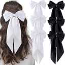 6Pcs Large Bows Hair Clips for Women Girls Long Tail Hair Ribbon Silky Satin Barrettes Coquette Hair Bows Accessories (Black/White)