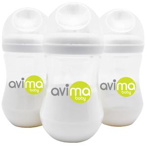 Avima Baby 9 oz Anti Colic Baby Bottles for Breastfed Babies - Medium Flow Nipples, Wide Neck Bottle, BPA Free - 3-6 Months, Stage 2 (Set of 3) (1 Count (Pack of 3), Clear, 9 Ounce)