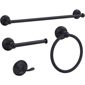 HOMEMYSTIQUE 4-Piece Bath Hardware Set with Towel Bar Towel Hook Toilet Paper Holder and Towel Ring Set in Oil Rubbed Bronze NBHS164O