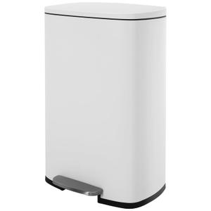 BestOffice 13 Gallon (50L) Trash Can with Lid Garbage Can Commercial Trash Can with Soft-Close Foot Pedal Fingerprint Proof Stainless Steel Trash Can for Kitchen Home Office Bedroom Bathroom, White
