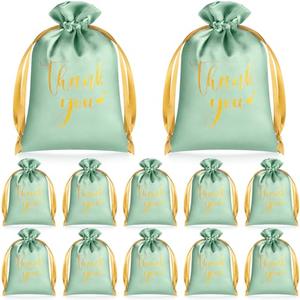 PerKoop 30 Pcs Thank You Wedding Satin Gift Bags 5 x 7 Inches Wedding Drawstring Jewelry Pouches Small Candy Bags for Valentine's Day Guest Birthday Baby Shower Party Favors(Sage Green)