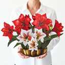 Amaryllis Pop Up Card, Merry Christmas, 16 Inches Real Size Display 3D Paper Flower Bouquet, Vase, Leaves, Forever Holiday Dcor, Greeting Cards with Envelope & Message Note, Gift for Xmas Season