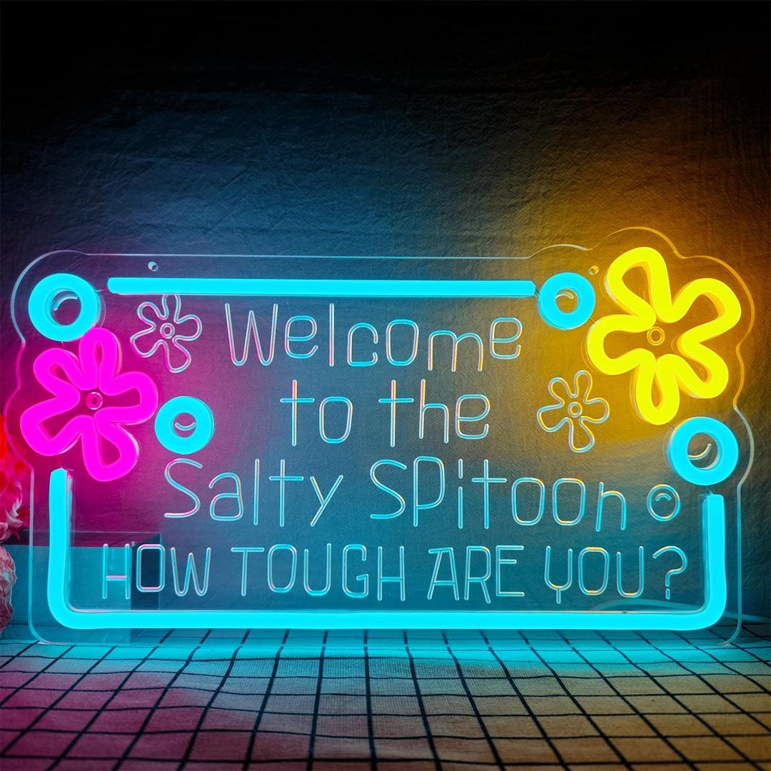 Welcome to The Salty Spittoon Neon Sign for Wall Decor Ocean Neon Sign Dimmable USB Ocean Night Light for Game Room Bedroom Birthday Wedding Party Gifts