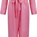 LILLIWEEN 70s 80s Disco Outfits for Women Hippie Disco Costume Movie Pink Flare Pant Halloween Set (X-Large, Type 1)