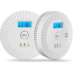 2 Packs Smoke and Carbon Monoxide Detector Powered by Battery,Smoke Detector Carbon Monoxide Detector Combo with Large LCD Display, Portable Fire Alarm Smoke Detector, OL0902U (White 2)