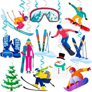 Skiing Hanging Swirls Snowboard Party Hanging Decoration Winter Ski Ceiling Streamer Skiing Themed Birthday Party Decoration for Sport Skier Baby Shower Supplies