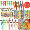 LiYiQ 122 Pcs Party Favors with Punch Balloons, Reusable Straws, Slap Bracelets, Keychains, Stamps, Stickers and Gift Bags for Kids Birthday Party (Style 1)