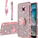 KuDiNi for Nokia x100 Case for Women, Luxury Stylish Glitter Crystal Slim TPU Bling Cute Protective Cover with Stylus Kickstand+Strap (Glitter Rose)