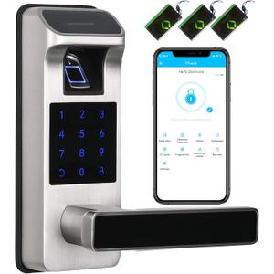 Smart Door Lock, Heavy Duty 5 in 1 Keyless Entry Door Lock, Full App Control Digital Keypad Lock, Reversible Handle with Fingerprints and Passcodes for Family/Office/Apartment (Satin Nickel)