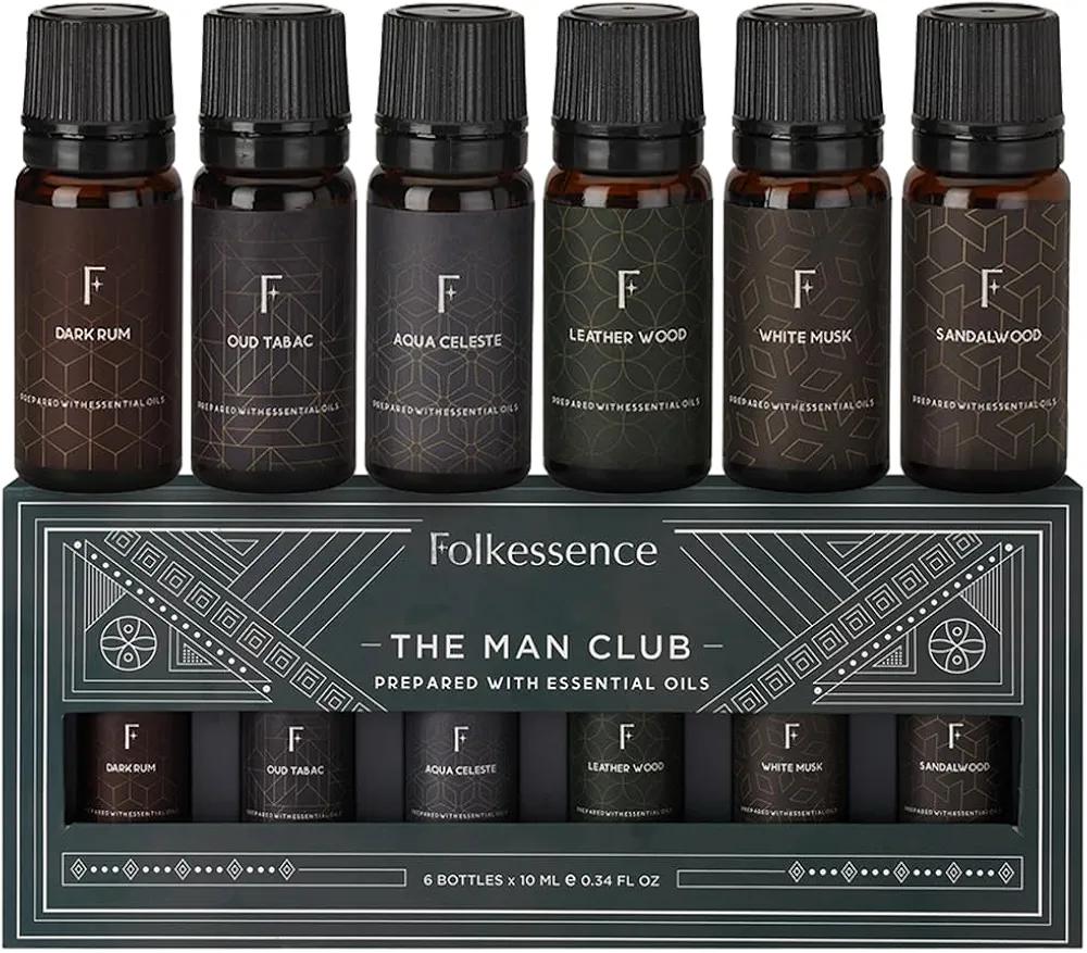 Folkulture Manclub Essential Oils Set for Men for Diffuser | Set of 6 Home Fragrance Oils | Oud, White Musk, Tobacco, Sandalwood & Leather Wood | Aromatherapy Gift for Men & Valentine’s Gifting, Missing Sandalwood Fragrance