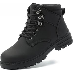 ANJOUFEMME Womens Comfy Outdoor Hiking Boots-Low heels Combat Ankle Boots for Women Non Slip Lace up Winter Shoes for Backpacking Trekking Walking (6.5, Black)