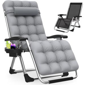 Slendor Zero Gravity Chair, Zero Gravity Lounge Chair with Upgraded Lock and Removable Cushion, Reclining Camping Chair with Cup Holder, Headrest for Indoor Outdoor, Gray (Grey)