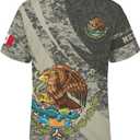 Mexico Shirt Short Sleeves Graphic Funny Tee Mexico Eagle Printed Mexican Crewneck Casual Tops (XXL)