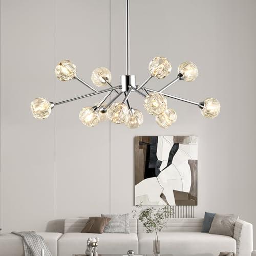 Weesalife Sputnik Chandeliers for Dining Room Light Fixture Over Table, Modern Crystal Chandeliers, Chrome Lighting Fixtures for Living Room Bedroom Kitchen Island Bar