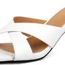 Greatonu Women's Kitten Heels Square Open Toe Kitten Heel Sandals Cross Strap Slip on 2.5 Inch Heeled Sandals (White)