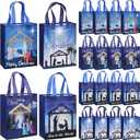 Wesnoy 24 Pcs Christmas Nativity Bags Bulk 10 x 8 x 4 Inch Christmas Jesus Non Woven Gift Bags with Handles Holy Night Religious Decoration Gift Packaging Reusable Christian Supplies for Xmas (Dark Blue)