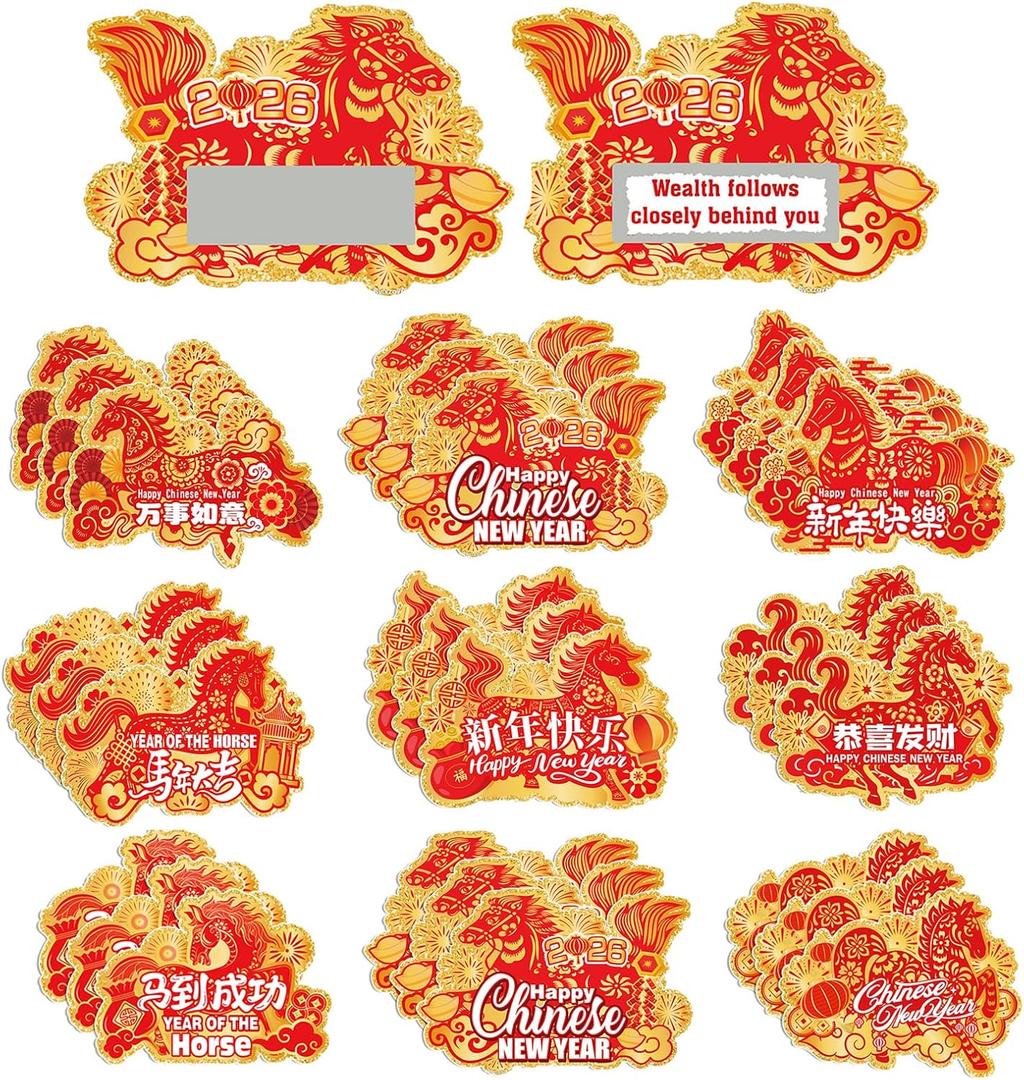2 x HOWAF 64pcs Chinese New Year Fortune Cards 2026, 2026 Year of The Horse Party Game Scratch Off Fortune Cards,Spring Festival Scratch Off Card for Lunar New Year Party Favors