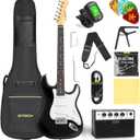 STRICH Electric Guitar Beginner Kit, Solid Body 39" Full Size Electric Guitar SSS Pick Up for Starter, with 5W x 2 Amp, Bag, Digital Tuner, Capo, Strap, String,Cable, Picks, SST-S10 Black
