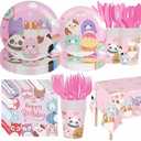 Partymelon Cute Animals Birthday Decorations Kids Party Supplies with Plates Cups Napkins Spoons Forks Knives Tablecloth