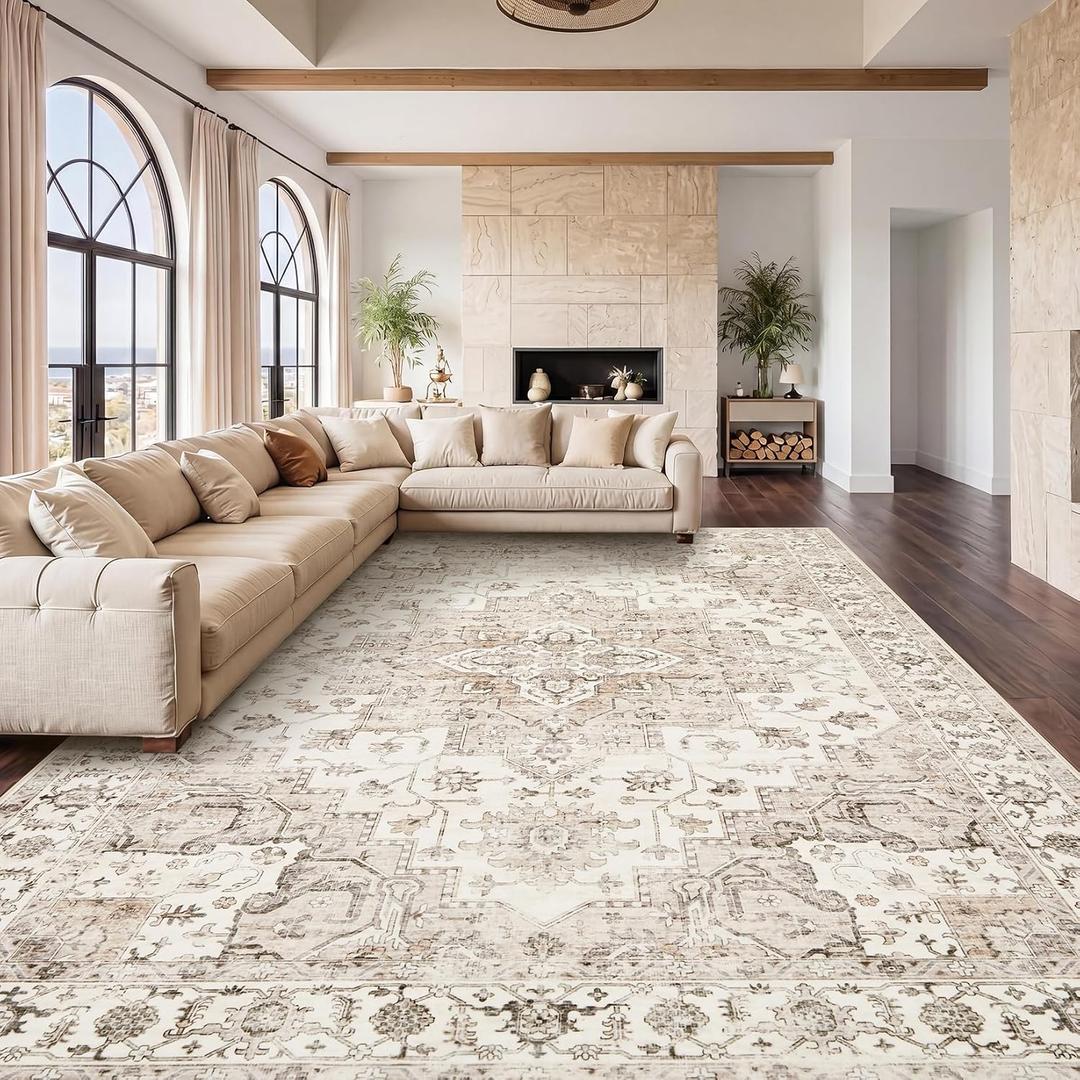 Garvee 9x12 Large Area Rug Vintage Boho Beige Washable Living Room Rug