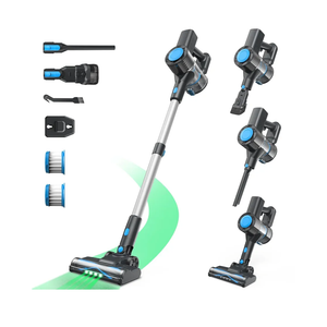 Cordless Vacuum Cleaner, Powerful Lightweight Stick Vacuum with Self-Standing, Anti-Tangle, 8-in-1 Rechargeable Vacuum Cleaners for Home, Hardwood Floors, Carpet, Pet Hair (Blue)