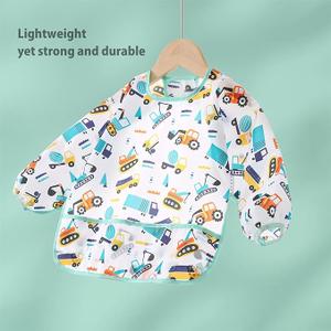 Long Sleeve Bib,Baby Toddler Waterproof Sleeved Bib for 6-30 Months Reusable with Catch-all Pocket (Digger)