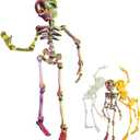 2 x 3D Printed Poseable Skeleton Fridge Magnets, Magnetic Skeleton for Refrigerator, Mini Skull Fridge Magnet with Movable Joints, Funny Vintage Gothic Figurine for Kitchen Locker Whiteboard (Iridescent)