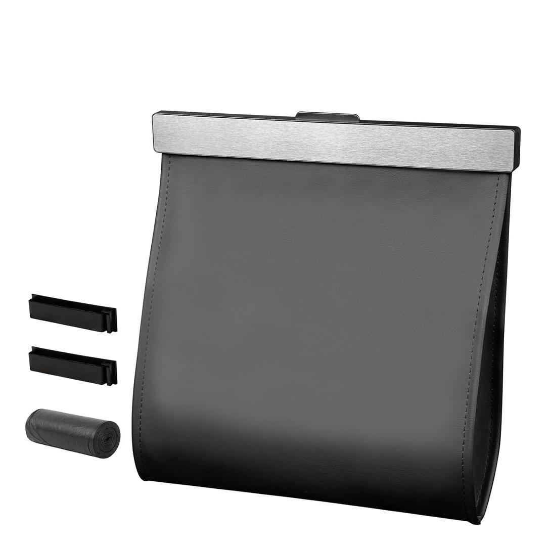 COZILO Leather Car Trash Can with Smart LED Light & Magnetic Closure,Leak-Proof, Odor-Lock Car Trash Bin for Any Cars, Sedans, SUVs, Trucks, Black