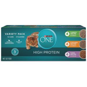 Purina ONE Natural, High Protein Cat Food Variety Pack, Turkey, Chicken and Tuna Recipes - (2 Packs of 12) 3 oz. Cans (EXP 05/31/28)