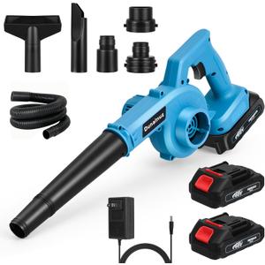 Leaf Blower Cordless with 2 x 24V 2.0Ah Battery and Charger, 150CFM 130MPH Electric 2 in 1 Handle Battery Powered Blowers for Lawn Care, Patio, Dust, Blue