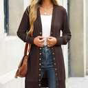 Halife Womens Long Sleeve Cardigans Lightweight Ribbed Neckline Soft Knit Cardigan Sweater with Buttons (Large, Brown)