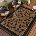 Easy Jute 4x6 Outdoor Rug Bohemian Brown Dense Floral | Washable, Non Slip, Stain Resistant, Thin Door Decor for Indoor Patio Backyard Bedroom Kitchen Living Room Balcony