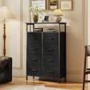 OLIXIS 8 Drawers Fabric Dresser, Raised Shelf Tall Chest of Drawers, Black, 31.5"D x 45.9"W x 11.8"H