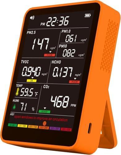 Professional Indoor Air Quality Monitor with AQI Beep Alarms, Portable Real-Time Detector for Home Cars Plants and Pets
