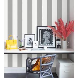 Erfoni Grey and White Wallpaper Stripe Peel and Stick Wallpaper Modern Gray Self Adhesive Contact Paper 17.7"x118" DIY Striped Removable Wall Paper for Bedroom Livingroom Countertop Decor