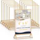 EHWINE 12 Pack Acrylic Sign Holder 4 x 6, Double Sided Gold Picture Frame Stand up Table Top Sign Holders, Clear Display Stand Menu Flyer Holder for Wedding Party