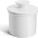 Sweese French Butter Dish - Butter Crock for Counter with Water Line for Fresh Spreadable Butter - French Butter Keeper with Lid - Housewarming Gift For The One Who Has It All - White